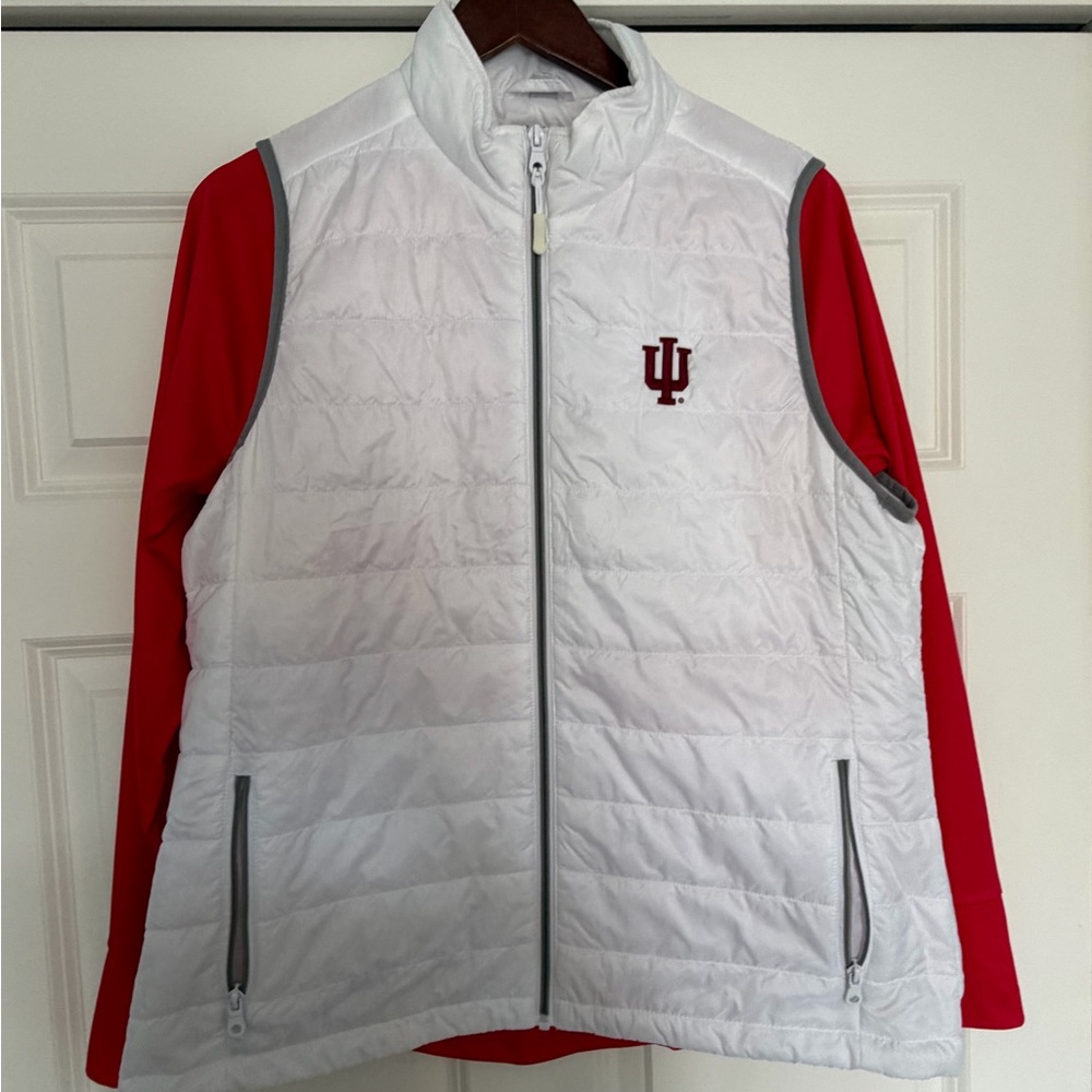 IU Women's White Quilted Vest with Red Logo